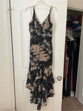Lulu's Black Maxi Dress with Beige Floral Print